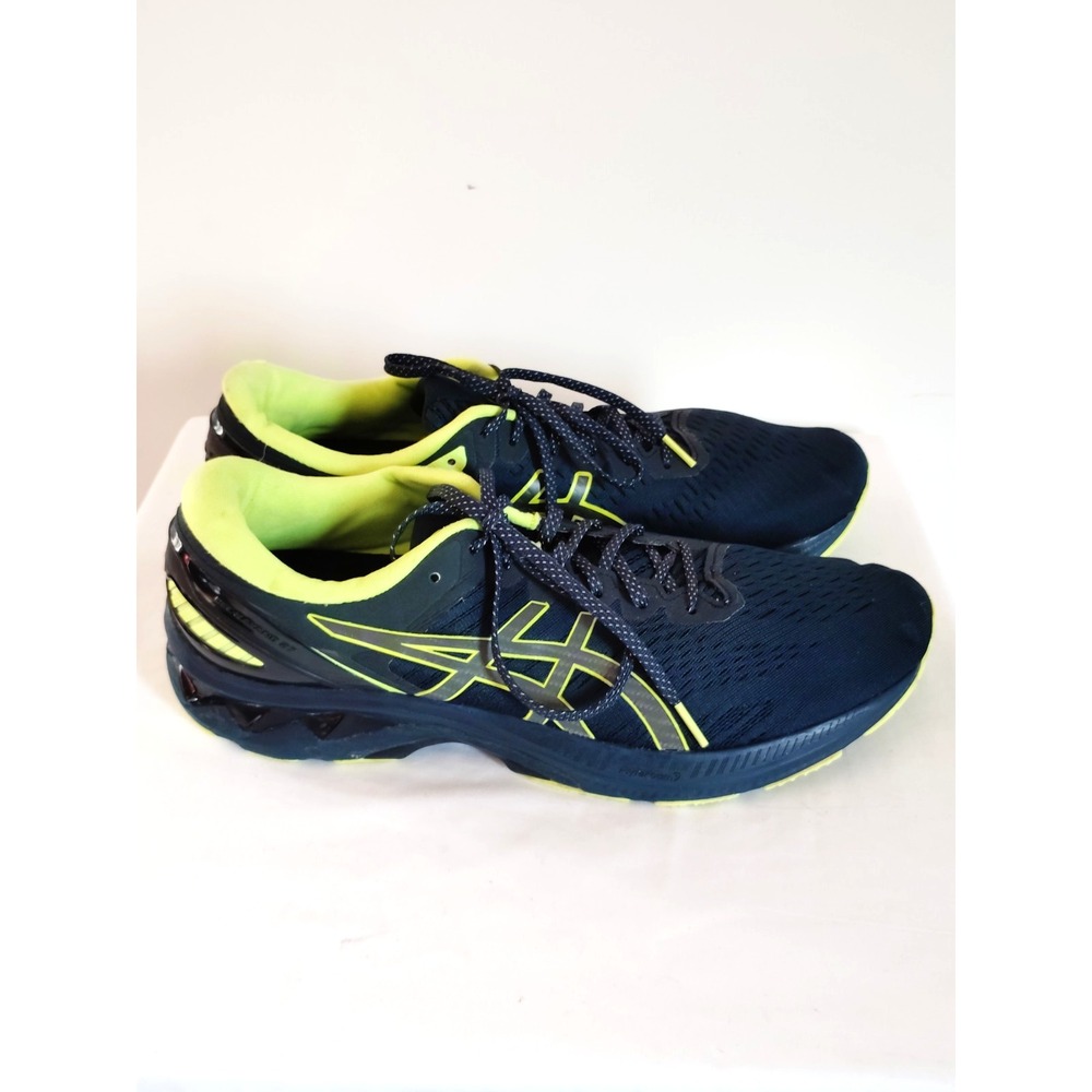 ASICS Gel Kayano 27 Men 12.5 Blue Lime Running Trail Shoes Stability Cushion EUC